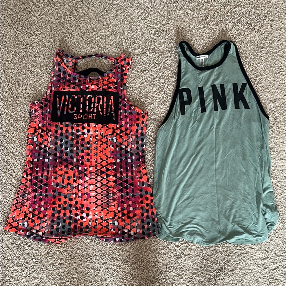 Set of 2 Victoria Sport and PINK Graphic Tank Tops